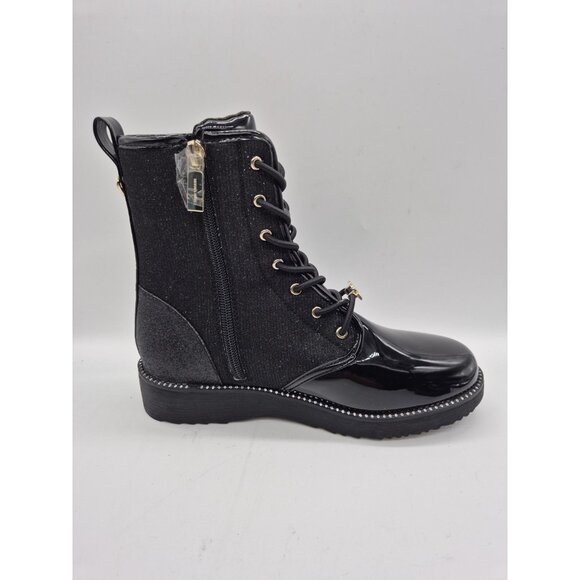 Michael Kors Girls Youth Boots Size 4 Glitter Combat Rhinestone Black Hearts - Picture 6 of 9